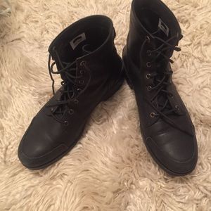 Black leather lace-up boots combat-style